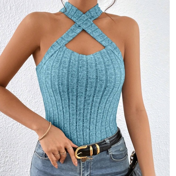 Solid Brushed Fabric Knit Halter Tank Top - Picture 1 of 10